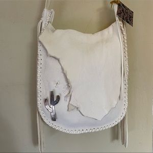 HANDMADE Buckskin Deerskin White Cream Leather Fringe Boho Crossbody Bag Purse